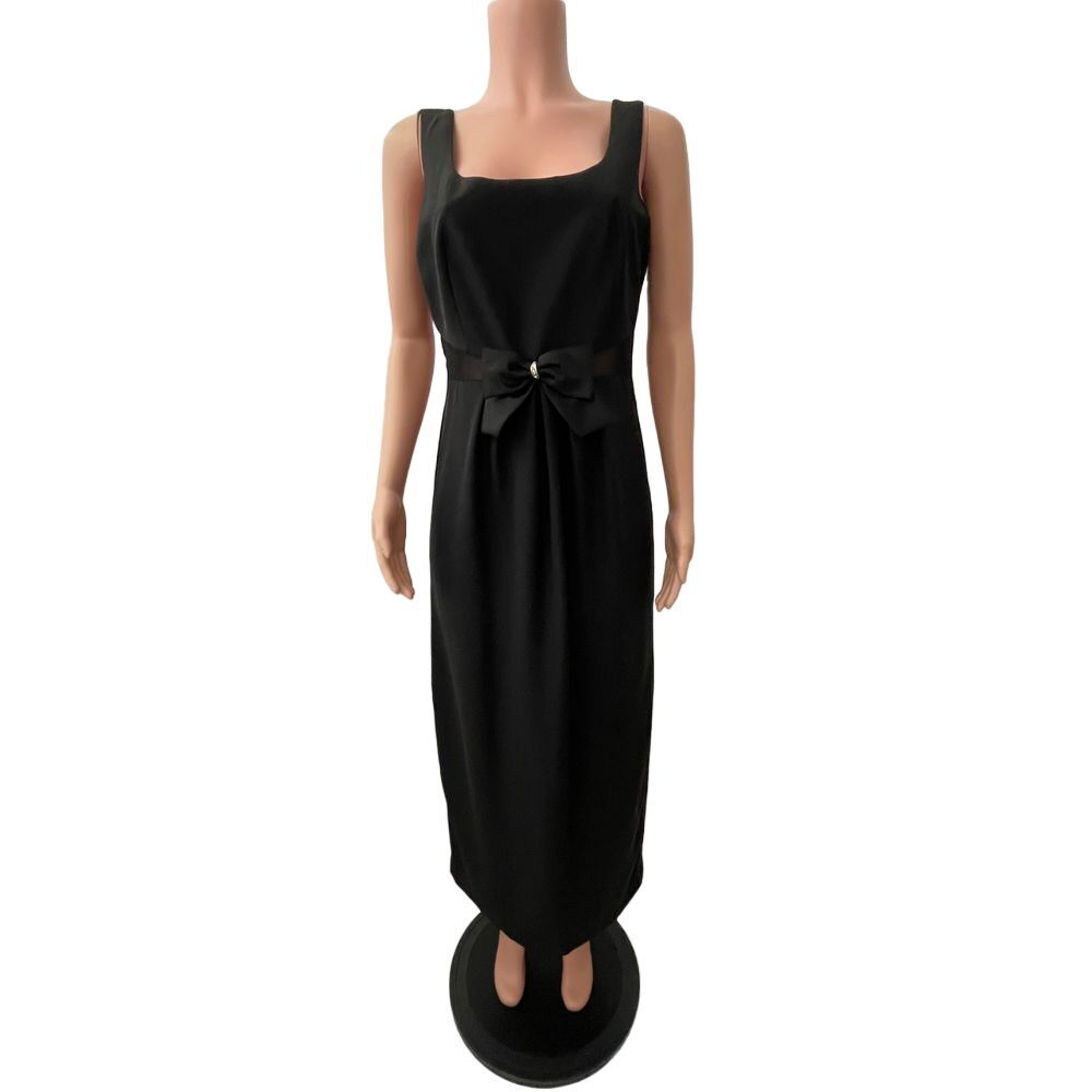 Vintage Cattiva black bow M dress, elegant classy, Old Hollywood, LBD mesh sides - Picture 6 of 14